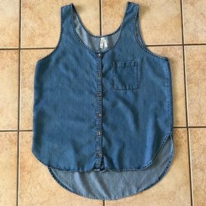 Mudd Lightweight Button Down Denim Tank‎ Top, Sz Large